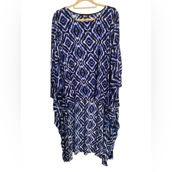 NWT slim factor by Investments blue & white diamond high low flowy tunic size OS - Picture 1 of 7